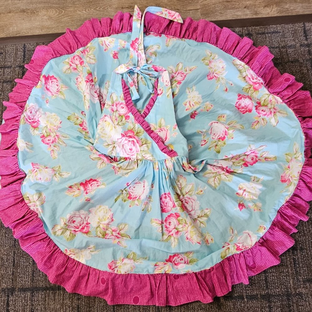 Manini Sunshine Floral Flower Halter Ruffle Full Circle Girls Dress Aloha Hawaii